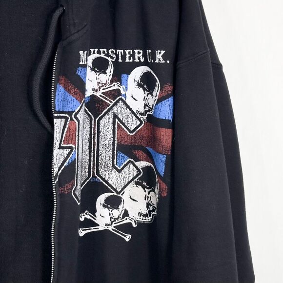 AC/DC Plus Size 2X Jacket Hooded Pockets Manchester Skull Graphic‎ Black B - Picture 3 of 9